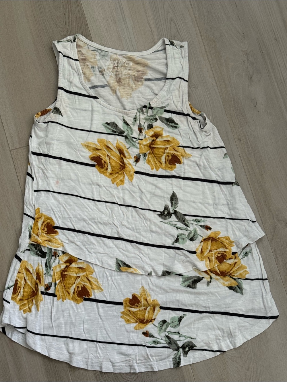 Latched Mama White Striped Nursing Tank with Yellow Rose Print, XS, GUC